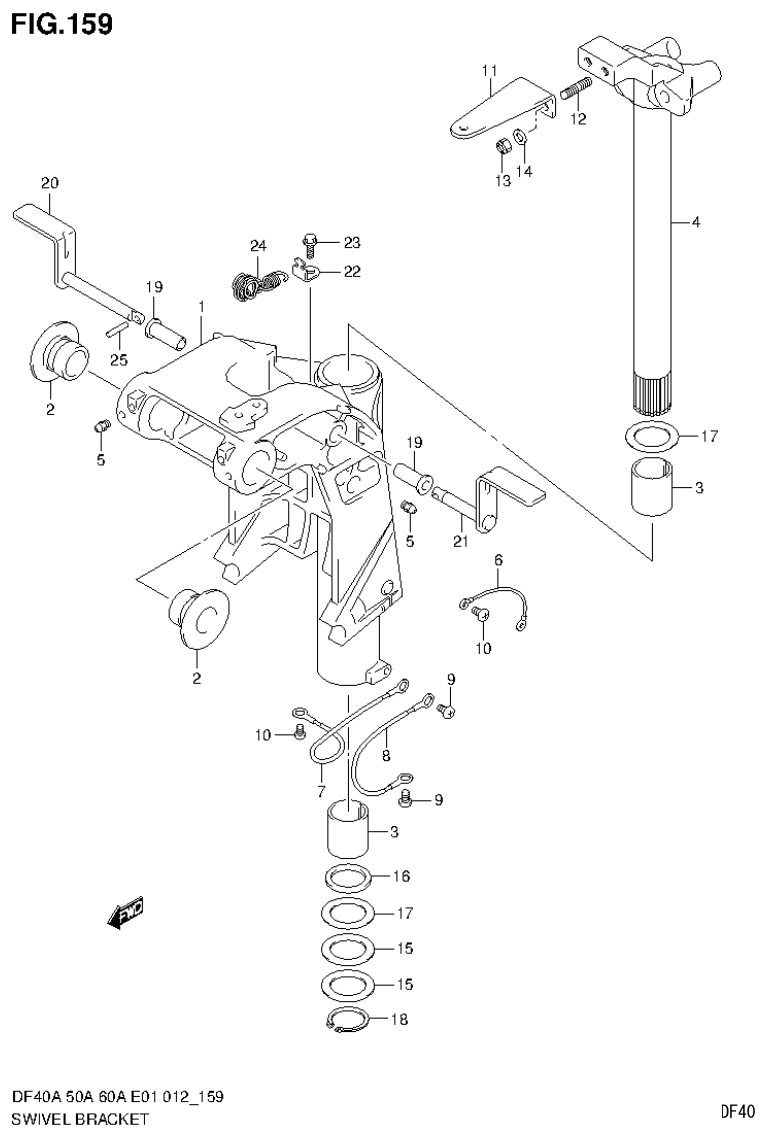 Suzuki DF40AST, DF50A, DF50ATH SWIVEL BRACKET (DF50A E1) parts diagram